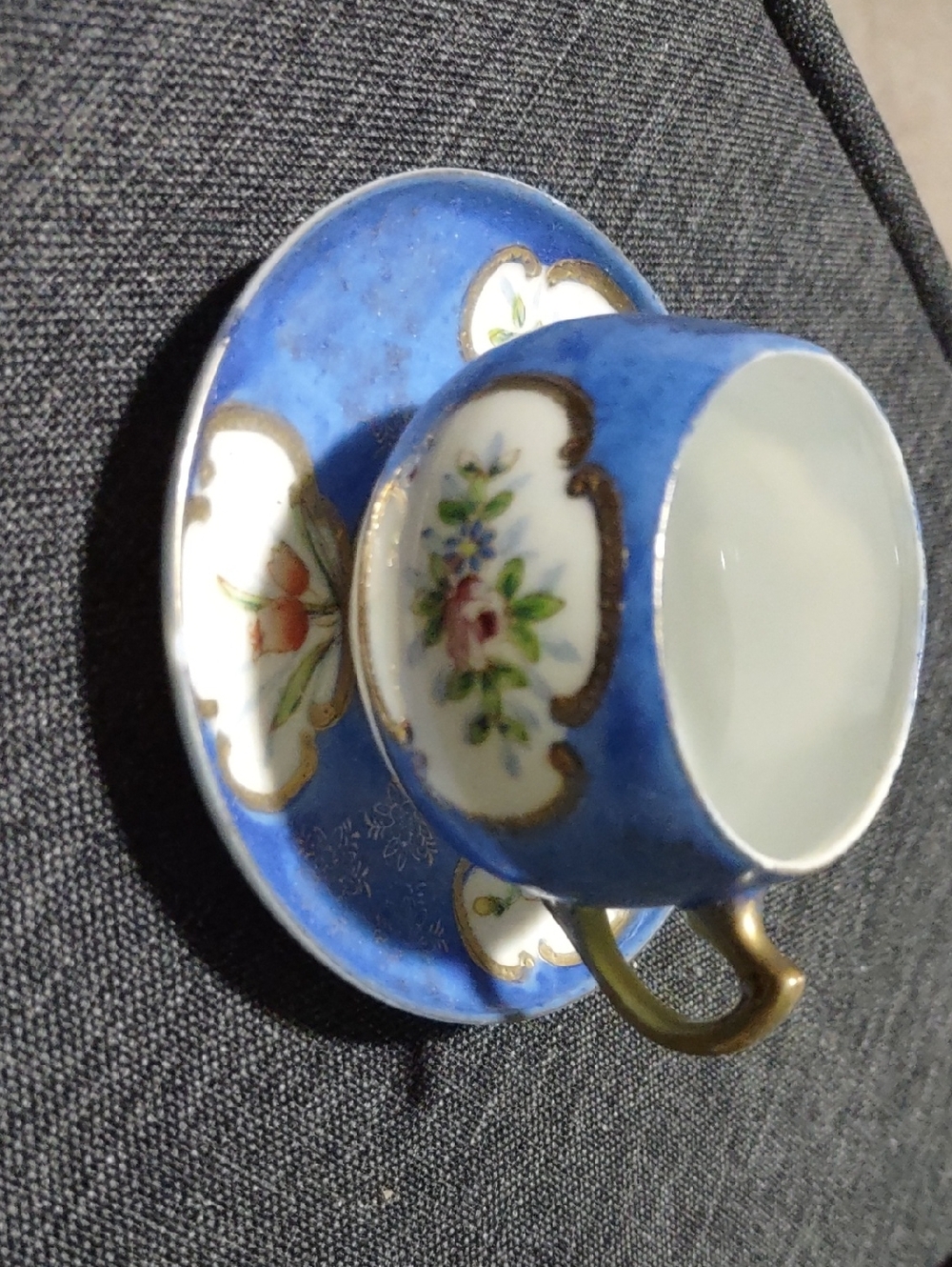 Occupied Japan Blue Floral Porcelain Demitasse Teacup & Saucer